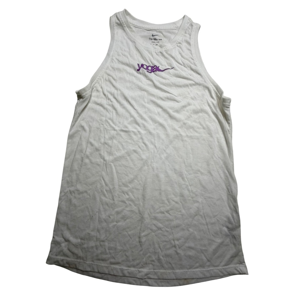 Nike Dri-FIT Yoga Tank Top White Purple Graphic Logo Sleeveless XS